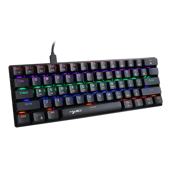 HXSJ V900 Wired 61-key Compact Mechanical Keyboard RGB Backlit Keyboard N-key Rollover Blue Switch Double Shot Keycaps, Black