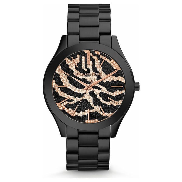 Michael Kors MK3316 Slim Runway Rose Gold Tone Pave With Zebra