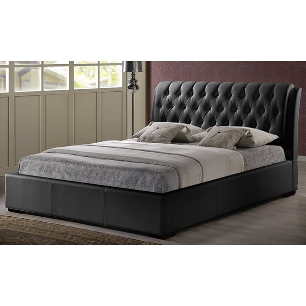 Leatherette Tufted Bed with Half-Medical Mattress King with Mattress Black