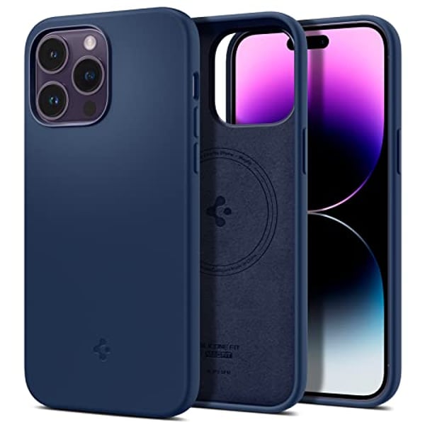 Spigen Silicone Fit (MagFit) compatible with MagSafe designed for iPhone 14 Pro Max case cover (2022) - Navy Blue