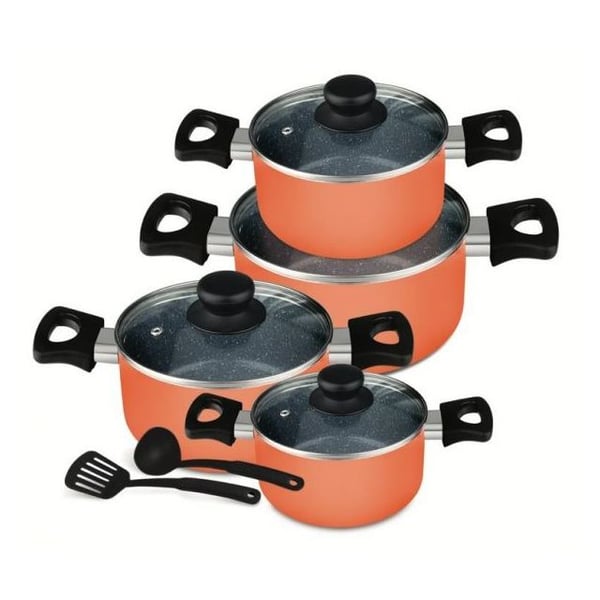Buy RoyalFord 10 NS Marble Coated Cookware Set Orange Online in UAE