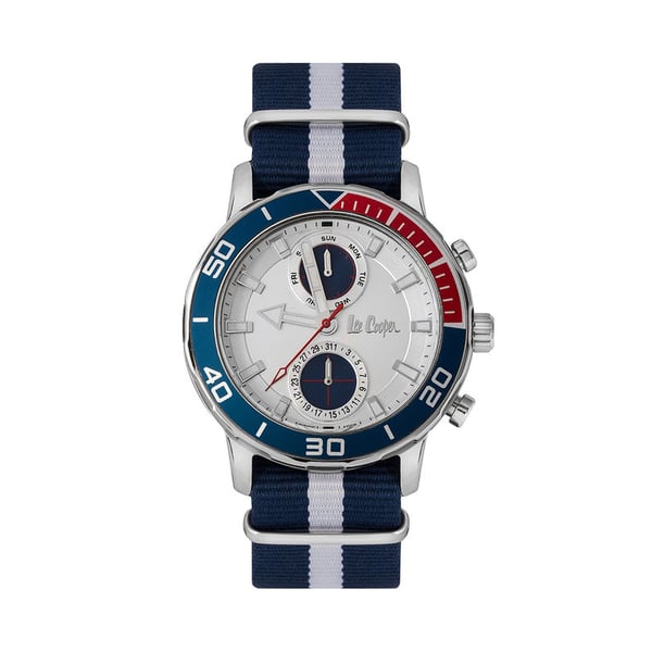Lee Cooper, LC06926.339, Mens Analog Watch, White Dial Multi-Function 3 Hands Blue & White Stripes Nylon Strap Lee Cooper, LC06926.339, Mens Analog Watch, White Dial Multi-Function 3 Hands Blue & White Stripes Nylon Strap