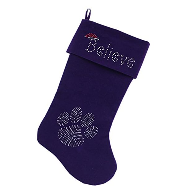 Mirage Pet Products Believe Rhinestone Velvet Christmas Stocking Purple, 18