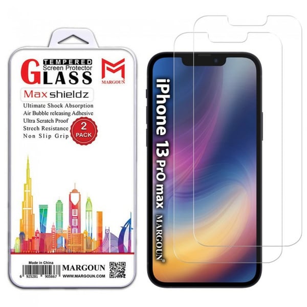 Margoun Tempered Screen Protector Max Shieldz For iPhone 13 Pro Max 2-Pack - Clear Margoun Tempered Screen Protector Max Shieldz For iPhone 13 Pro Max 2-Pack - Clear