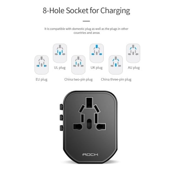 Rock BP-RCC Multi-Universal Travel Adapter + 3 in 1 Cable Black Rock BP-RCC Multi-Universal Travel Adapter + 3 in 1 Cable Black