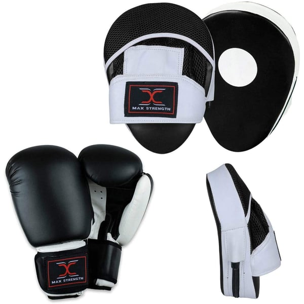 Max Strength Boxing Gloves 6oz and Focus Pads Set | Sparring Kit | Hook & Jab Target Mitts with Punching Gloves | Focus Pads for Muay Thai, Kickboxing, Martial Arts, Karate, MMA Training