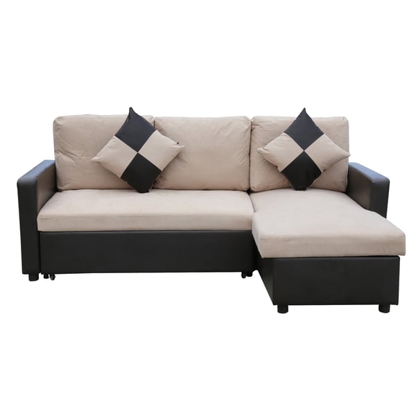 Capri Reversible Corner Sofa with Pullout Sofa Bed and Storage – Brown/Beige Capri Reversible Corner Sofa with Pullout Sofa Bed and Storage – Brown/Beige