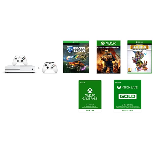 Microsoft Xbox One S Gaming Console 1TB + Extra Controller + Rocket League + Gears Of War + Rare Replay DLC Game + 1 Month Game Pass + 3 Months Live Gold Membership DLC