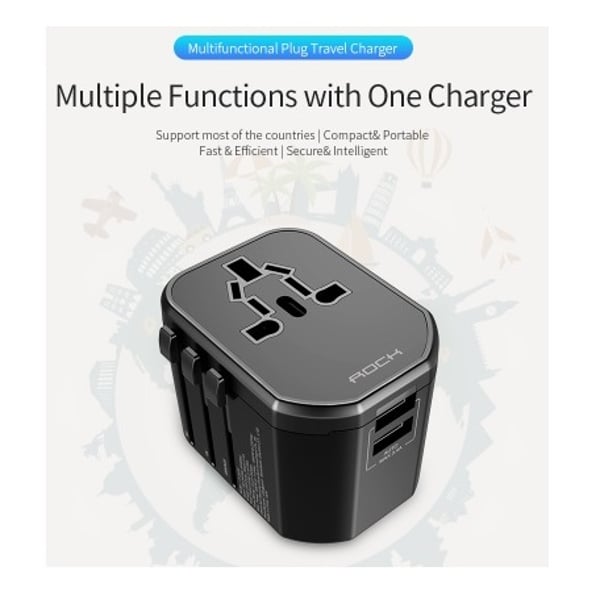 Rock BP-RCC Multi-Universal Travel Adapter + 3 in 1 Cable Black Rock BP-RCC Multi-Universal Travel Adapter + 3 in 1 Cable Black