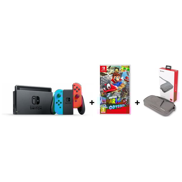 Nintendo Switch Gaming Console 32GB Black Neon Joy Con + Super Mario Party Game + Travel Bag Nintendo Switch Gaming Console 32GB Black Neon Joy Con + Super Mario Party Game + Travel Bag