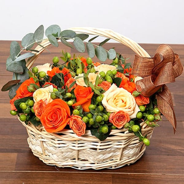 Buy Peach Orange Rose Basket Online in UAE Sharaf DG