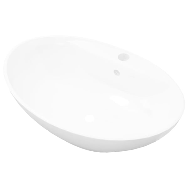 vidaXL Luxury Ceramic Basin Oval with Overflow and Faucet Hole vidaXL Luxury Ceramic Basin Oval with Overflow and Faucet Hole
