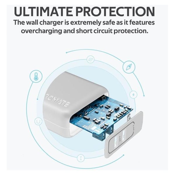 Promate Dual USB Port Wall Charger White Promate Dual USB Port Wall Charger White