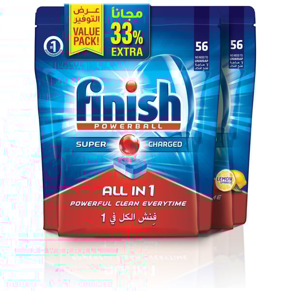 FinishDishwasher Detergent All in One Tabs Regular Lemon 56+56 (33% Extra)