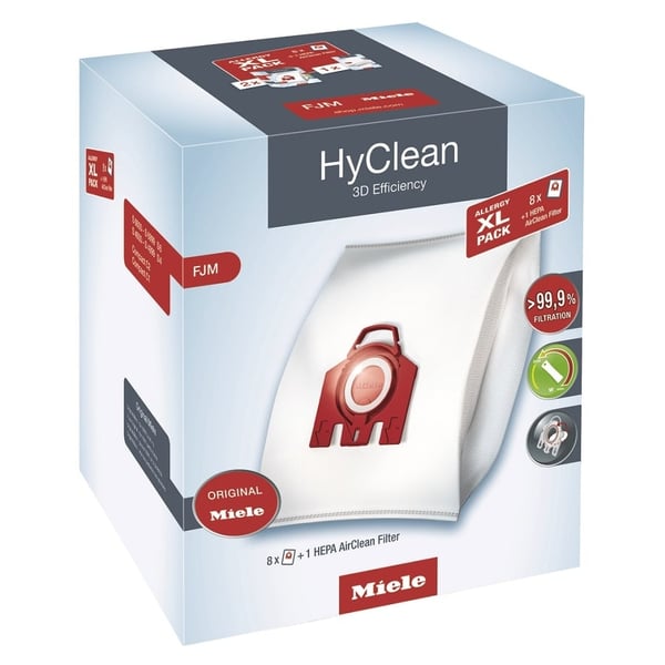 Miele Allergy XL HyClean 3D FJM dustbags, (8 bags, 1 HEPA filter)