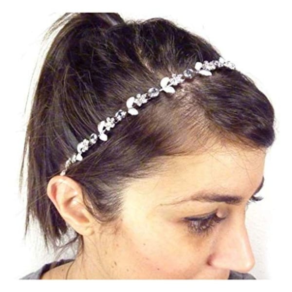 Yalice Elastic Flower Head Chain Silver Leaf Headband Crystal Hair Acessories For Women And Girls
