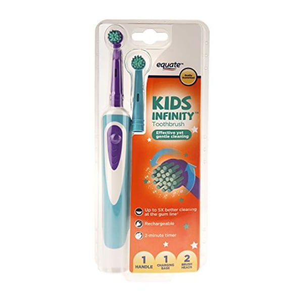 Equate Kids Infinity Rechargeable Toothbrush, 1 Handle, 2 Extra-Soft Replacement Brush Heads Equate Kids Infinity Rechargeable Toothbrush, 1 Handle, 2 Extra-Soft Replacement Brush Heads