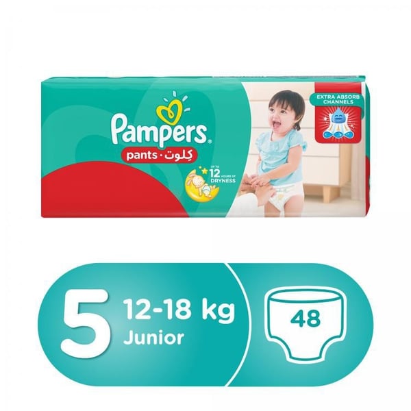 Pampers Pants Diapers, Size 5, Junior, 12-18 kg, Jumbo Pack, 48 Count Pampers Pants Diapers, Size 5, Junior, 12-18 kg, Jumbo Pack, 48 Count