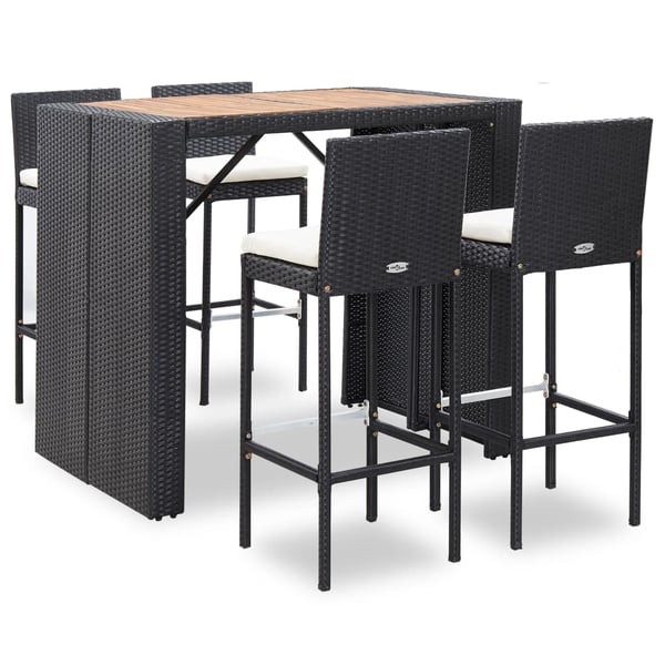 vidaXL 5 Piece Outdoor Bar Set Poly Rattan and Wood Acacia Black vidaXL 5 Piece Outdoor Bar Set Poly Rattan and Wood Acacia Black