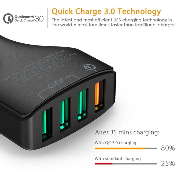 Aukey 4 Port Quick 3.0 Car Charge Black Aukey 4 Port Quick 3.0 Car Charge Black