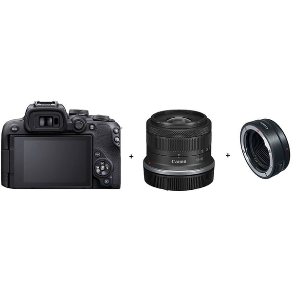 Canon EOS R10 Mirrorless Digital Camera Black + RF-S 18-45mm F4.5-6.3 IS STM Lens + EF-EOS R Mount Adapter