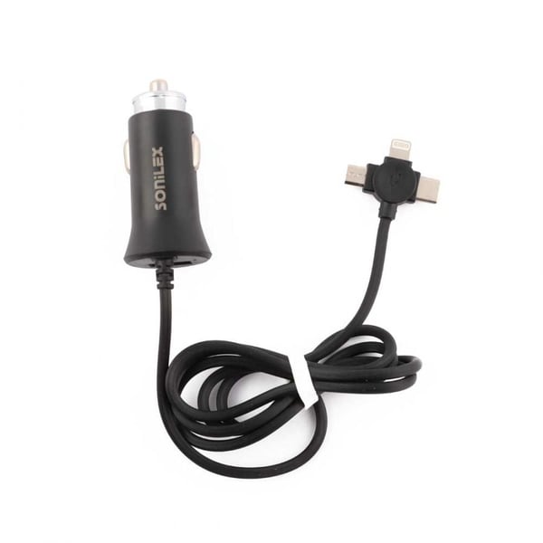 Sonilex Car Charger With In Built 3 In 1 Wire 3.4 A, Sl-cc38 (black And White)