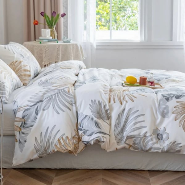 Luna Home Queen/double Size 6 Pieces Bedding Set Without Filler, Elegant Tropical Leaves Design