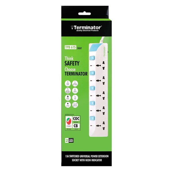 Terminator 13 Amp 5 Way Extension Socket-3M TPB 615 Terminator 13 Amp 5 Way Extension Socket-3M TPB 615